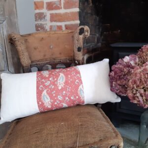 Vintage French linen cushion with a paisley panel