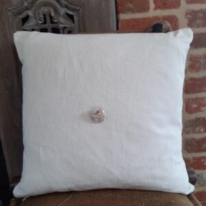 Vintage French linen cushion with handmade button