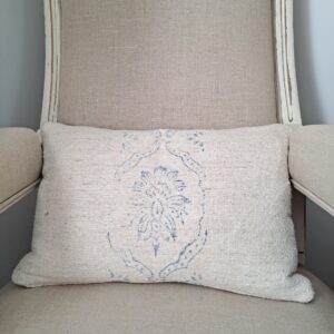 Handprinted vintage linen cushion